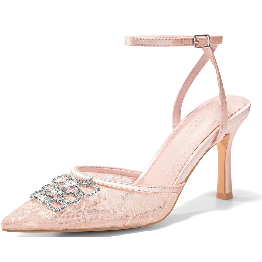 Elegant Pink Lace Women's Shoes Size 8.5 - Picture 4 of 7